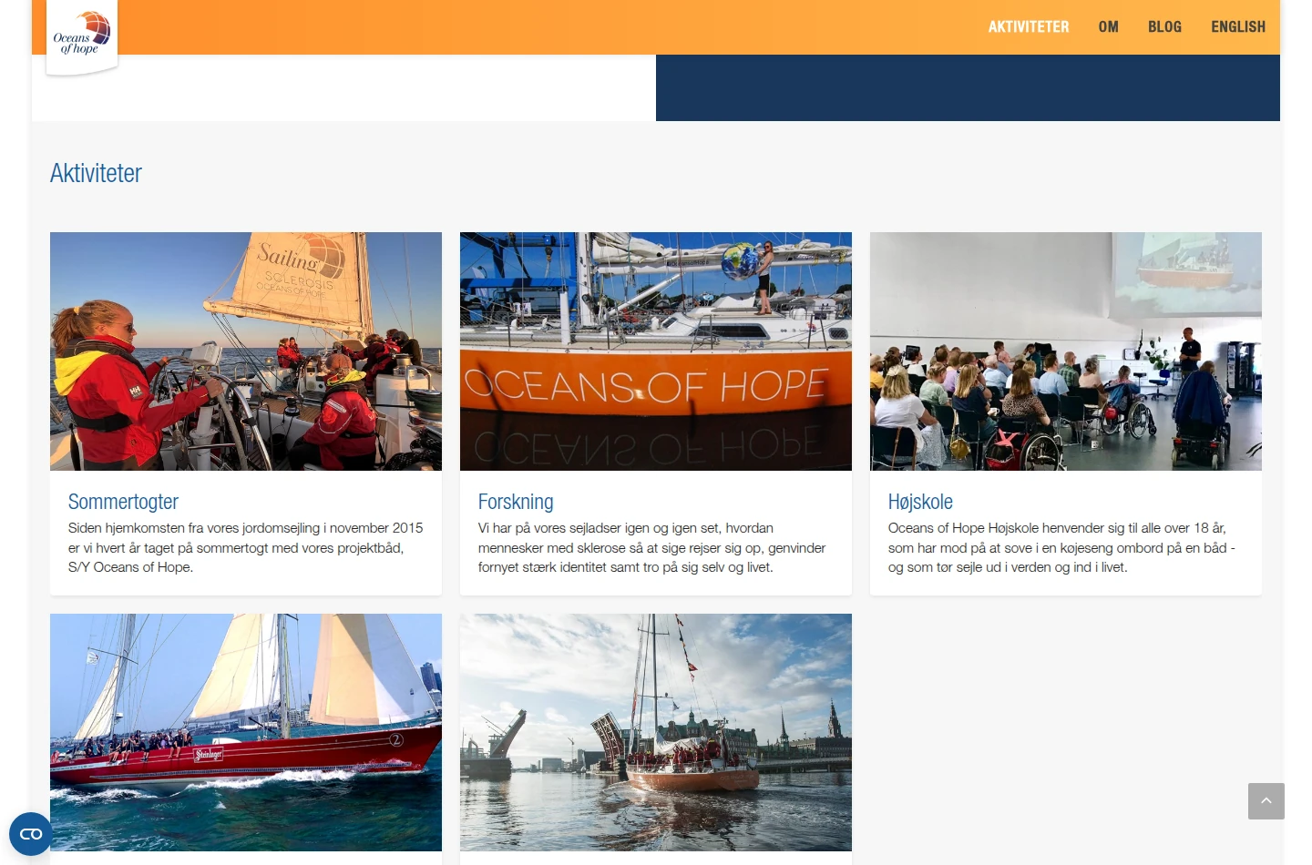 Aktiviteter på Oceans of Hopes nuværende website