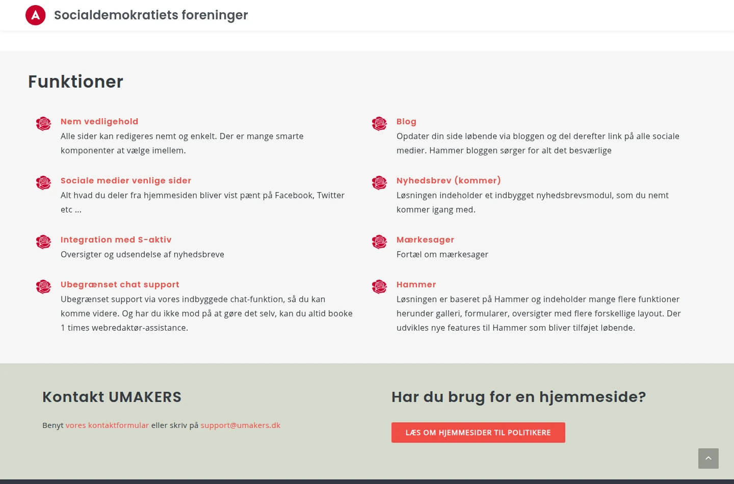 Foreningsplatformens oversigt over redaktionelle funktioner og support
