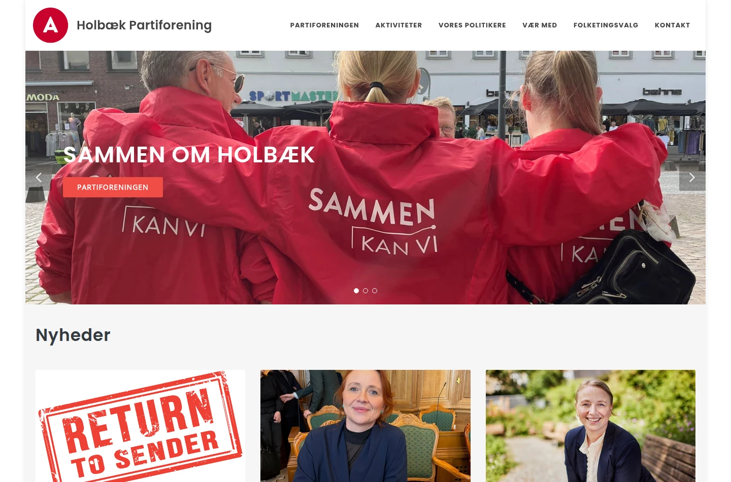 Forsiden for Socialdemokratiet i Holbæk med lokale nyheder og navigation