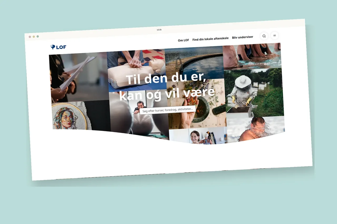 Screenshot af lof.dk med kurser, foredrag og aktiviteter, vist i en browserramme